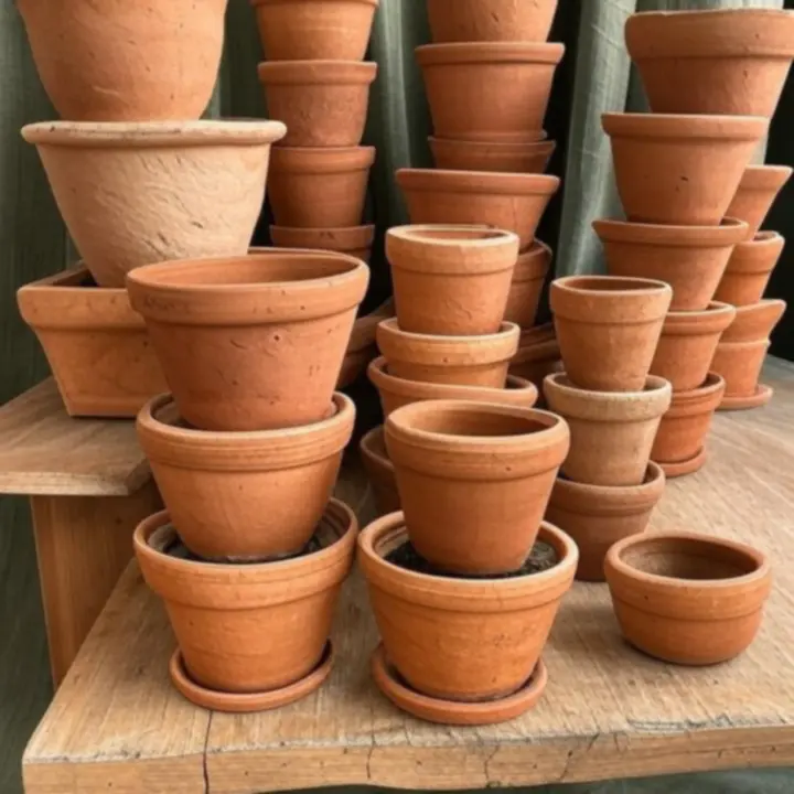 Kolekcja rzemieślniczych donic z terakoty o naturalnych teksturach