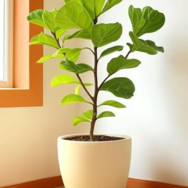 Fikus lyrata w eleganckiej donicy jako główny element aranżacji wnętrza