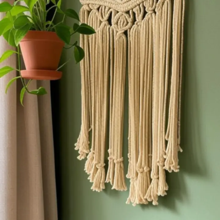 Makrama wisząca z rośliną doniczkową