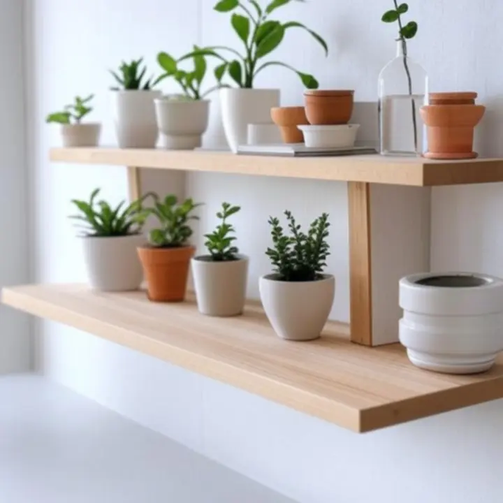 Minimalistyczna półka w stylu skandynawskim z roślinami