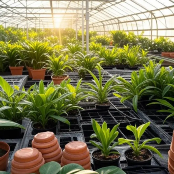 Wnętrze ekologicznej szklarni z zorganizowanymi rzędami zdrowych roślin